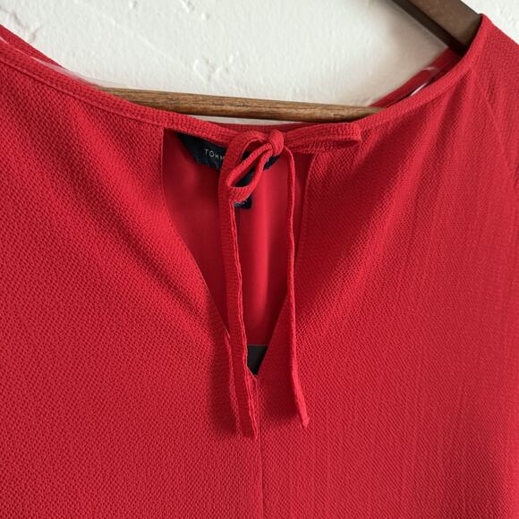 NWT New Tommy Hilfiger Size Large Blouse - Red Short Sleeve Bow - Picture 5 of 9